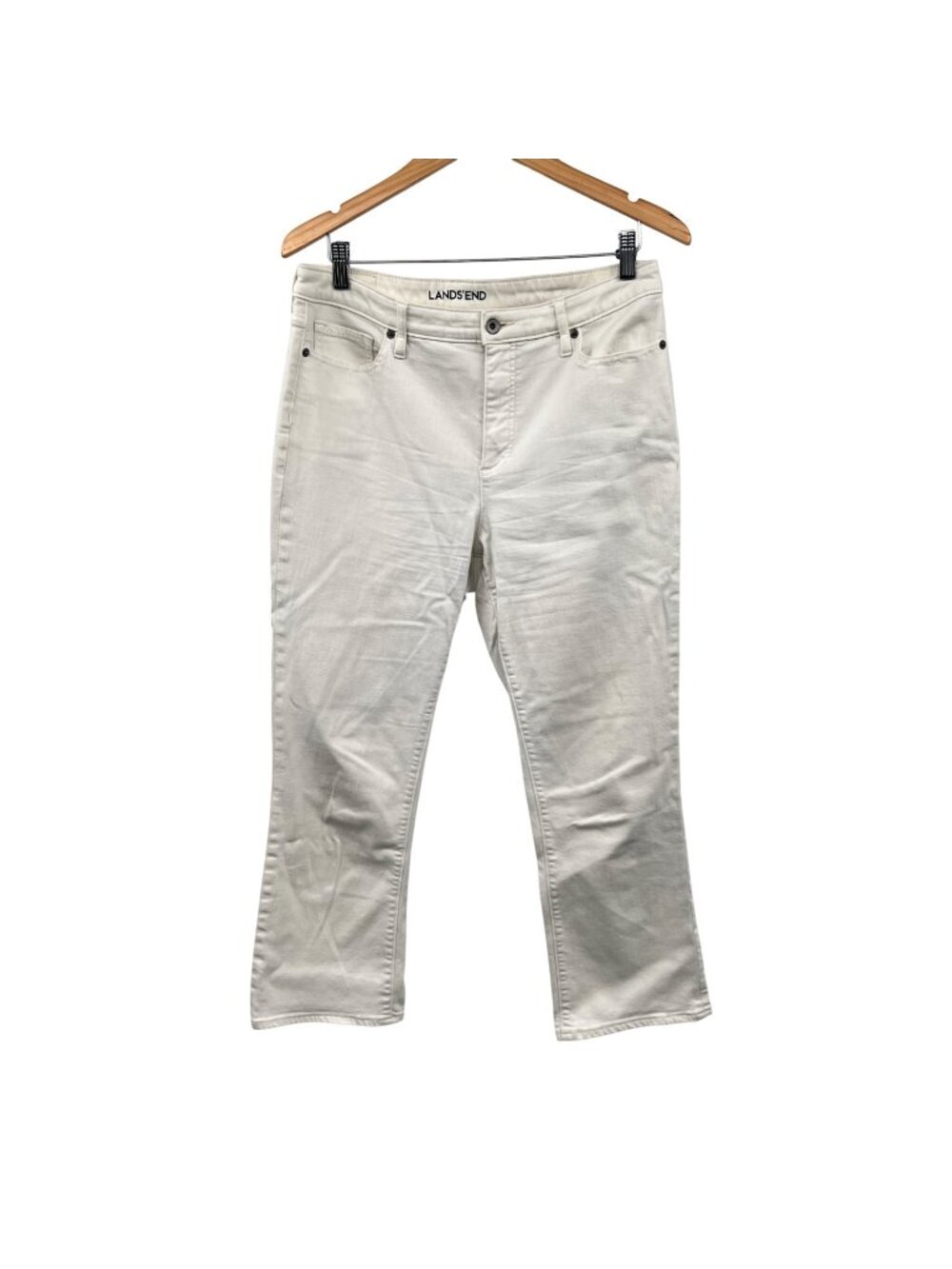 Lands' End Womens Kick Crop Jeans Five Pocket Cream Size 14